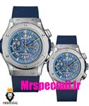 ساعت ست هابلوت مردانه و زنانه استیل صفحه ابی اسکلتون 01653 HUBLOT BIG BANG