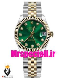 ساعت زنانه رولکس دیت جاست اتوماتیک دورنگ طلایی صفحه سبز 020827 ROLEX DATEJUST