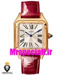 ساعت کارتیه زنانه دومونت بند چرم قرمز قاب طلایی صفحه سفید CARTIER Santos-Dumont watch 020685