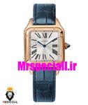 ساعت کارتیه زنانه دومونت بند چرم ابی قاب رزگلد صفحه سفید CARTIER Santos-Dumont watch 020684