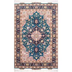 فرش دستباف ذرع و نیم نقشه هریس آبی فیروزه ای بافت تبریز