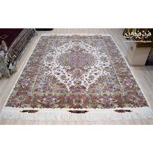 جفت فرش دستباف طرح خطیبی کرم بافت مشهد