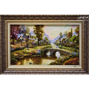 تابلوفرش دستباف طرح منظره رودخانه وکلبه توماس کوچک بافت تبریز