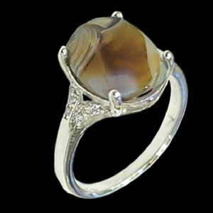 انگشتر نقره زنانه مدل سنگ عقیق شجر مخراج برلیان آبکاری رادیوم کد 6500 -