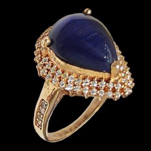 انگشتر نقره زنانه مدل سنگ چشم گربه مخراج برلیان آبکاری کد 35900 -