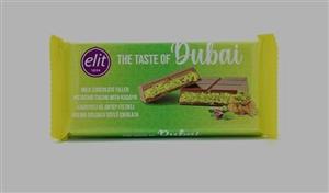 تابلت شکلات شیری دبی با مغز کرم پسته و کادایف 90 گرم الیت