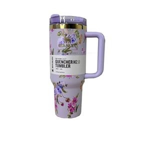 تراول ماگ استنلی مدل دسته دار گل دار کد QUENCHER H20 TUMBLER گنجایش 1.18 لیتر