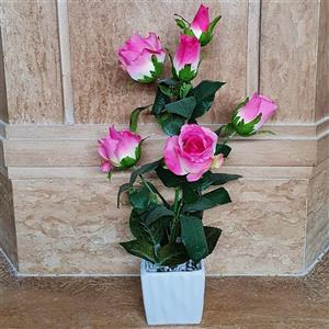 گلدان به همراه گل مصنوعی تولیپ مدل رز 6 گل کد gol100