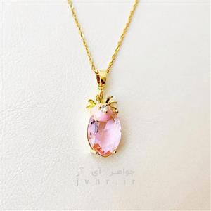 گردنبند زنانه آناناس نگین صورتی استیل طلایی