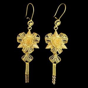 گوشواره آویزی طلا کم اجرت 18عیار زنانه گالری طلا و شمش برلیان مدل پنجشیر گل رز