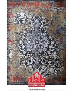 فرش ماشینی 700 شانه فرش مشهد زمینه زغال سنگی حاشیه نقره ای کد 723505