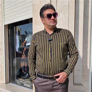 پیراهن قواره کشی راه راه مردانه خردلی کد...