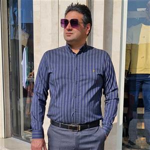 پیراهن قواره کشی راه راه مردانه سرمه‌ای کد...