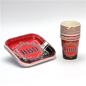 لیوان و پیش دستی تولد تم happy birthday بسته 10 عددی