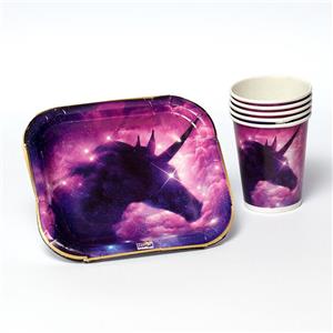 لیوان و پیش دستی تولد تم یونیکورن بنفش بسته 10 عددی