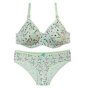 ست شورت و سوتین زنانه شارمین مدل نخی فنردار طرح لاو رنگ صابونی