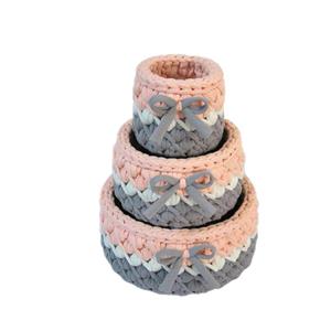 سبد قلاب بافی تریکو مدل کجراه  نیلوفر کد 02 مجموعه 3 عددی