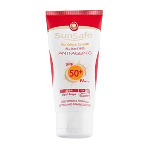 کرم ضد آفتاب و ضد چروک سان سیف رنگی دارای spf50 حجم 50 میل 03-کاراملی