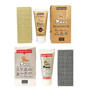 واکس براق کننده و محافظ چرم کفش پی واکس مدل pwax2kj به همراه ابر مجموعه 4 عددی