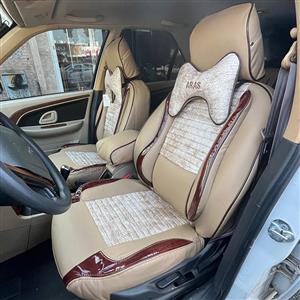 روکش صندلی ماشین پرشیا جدید چرم و پارچه پوستی طرح پلاس رنگ کرم طرح چوب