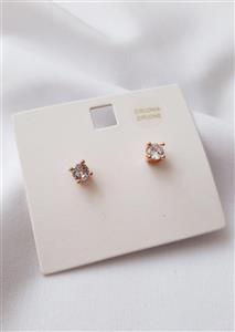 گوشواره زنانه میخی تکی نگین زیرکنیا کد 11 رز گلد