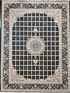 فرش 1500 شانه گل برجسته نقشه مانلی زمینه ذغالی