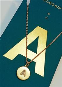 گردنبند زنانه  زنجیری آویزدار نگین زیرکنیا روکش طلا حرف A
