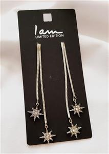 گوشواره زنانه آویز بلند ستاره نگینی کد3 نقره ای