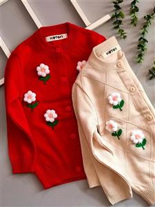 ژاکت بچگانه دخترانه بافت طرح گل کد gha075