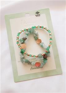 دستبند کشی دخترانه دو تایی سنگ آونتورین یا دلربا - سبز