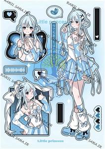 استیکر برش نخورده پینترستی دختر انیمه ای آبی پاستلی پاپیونی مناسب اسکرپ بوک 