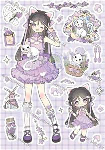 پک استیکر برش نخورده فانتزی دختر انیمه ای پینترستی یاسی کاوایی با پیشی مناسب اسکرپ بوک 