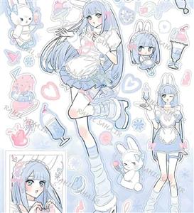 پک استیکر برش نخورده فانتزی دختر انیمه ای خرگوش خدمتکار پینترستی مناسب اسکرپ بوک 