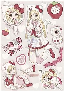 پک استیکر برش نخورده فانتزی سانریو هلوکیتی قرمز دختر انیمه ای مناسب اسکرپ بوک 