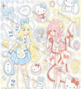 پک استیکر برش نخورده فانتزی سانریو هلوکیتی قرمز و سینامورول دختر انیمه ای مناسب اسکرپ بوک 