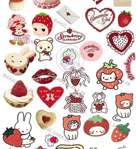 پک استیکر برش نخورده فانتزی کاوایی قرمز توت فرنگی مناسب اسکرپ بوک 
