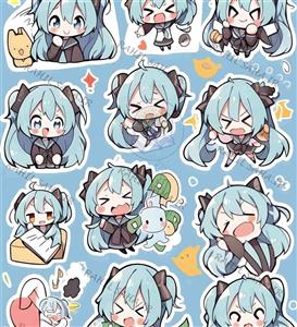 پک استیکر برش نخورده فانتزی دختر انیمه ای هاتسونه میکو بکگراند آبی کد 2 مناسب اسکرپ بوک 