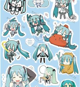 پک استیکر برش نخورده فانتزی دختر انیمه ای هاتسونه میکو بکگراند آبی کد 1 مناسب اسکرپ بوک 