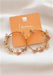 گوشواره زنانه تمام حلقه ای گل و پروانه نگینی کد 622 