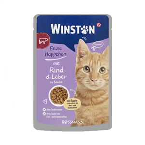 پوچ گربه وینستون Winston طعم گوشت گاو و جگر در سس 100گرم