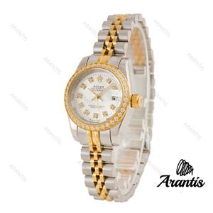 ساعت رولکس دیت جاست زنانه دورنگ طلایی دورنگین w-9834