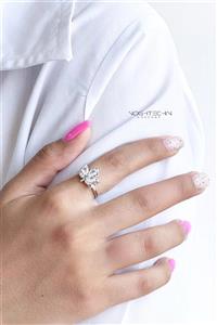 انگشتر زنانه برند وای اس ایکس مدل برگ جواهری استیل رنگ ثابت