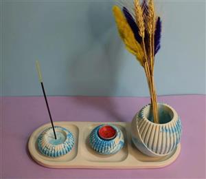 ست دکوری سنگی غزل با سینی آراز (4 پارچه)