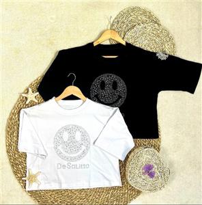 تیشرت کراپ زنانه سوپر پنبه نگینی