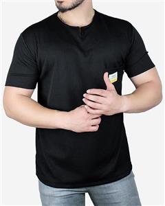 تیشرت مردانه آستین کوتاه مشکی کبریتی یقه کوبایی مدل 1599