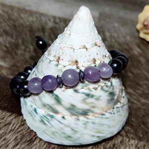 دستبند با مهره های سنگ آمیتیست و حدید صینی  معدنی کد  30885