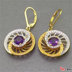 گوشواره آمتیست بسیار عالی و الماس مانی زنانه