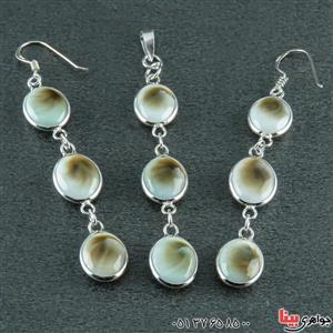 سرویس صدف (مهره مار) زنانه مدل سه نگین آویز