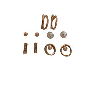 گوشواره زنانه مدل مروارید و حلقه ای U مجموعه 5 عددی