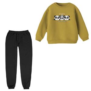 ست سویشرت و شلوار بچگانه مدل خانواده پاندا رنگ کرم